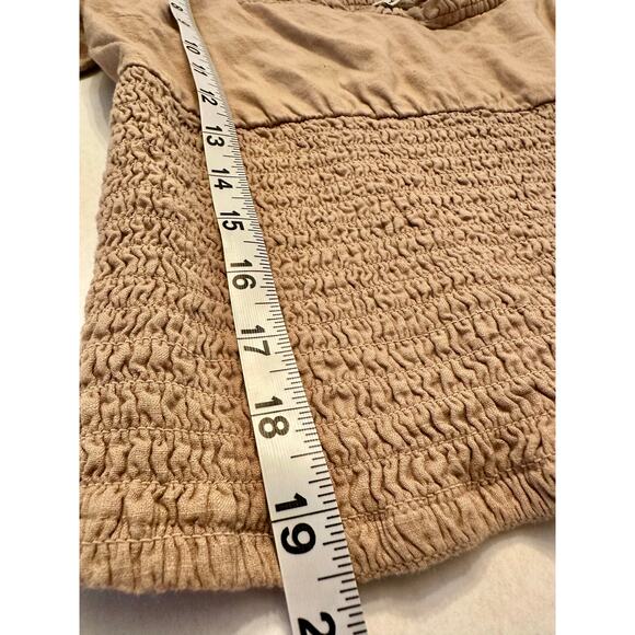 Abercrombie & Fitch Size XL Brown Puff Sleeve Smocked Crop Top Boho Y2K Women's - Picture 6 of 9